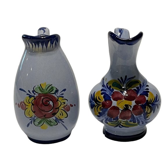 Pitcher Portugal Mini Ceramic Rose Floral Water Pitcher Blue Ceramic Miniature - Picture 1 of 10